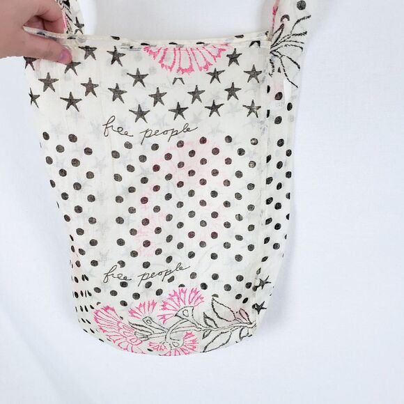 Free People Shopping Tote Bag Floral Polka Dot Stars Gauzy Lightweight Bohemian - Picture 2 of 3